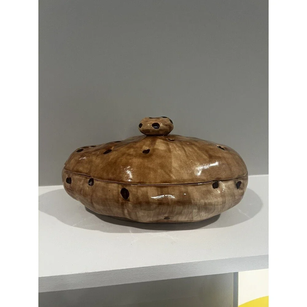 Vintage 1970s Ceramic Baked Potato Lidded Dish w/ Small Bowl and Spoon